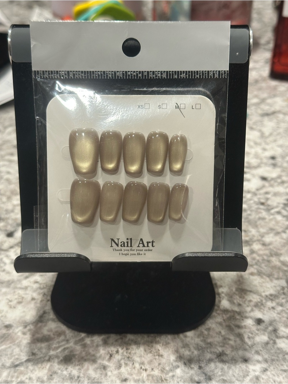 Shimmery Gold Press-On Nail Set - Neutral Almond Shape